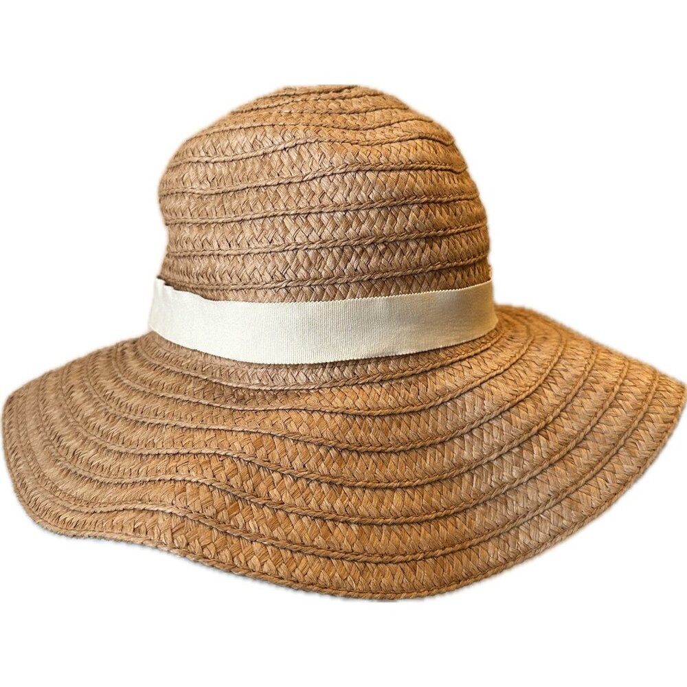 Madewell warm nutmeg packable braided straw hat md832 M/L ivory ribbon